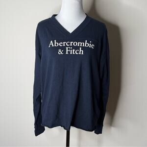 Abercrombie Navy Knit Long Sleeve Logo Top